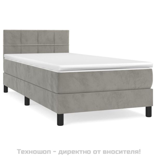 Боксспринг легло с матрак, светлосиво, 80x200 см, кадифе