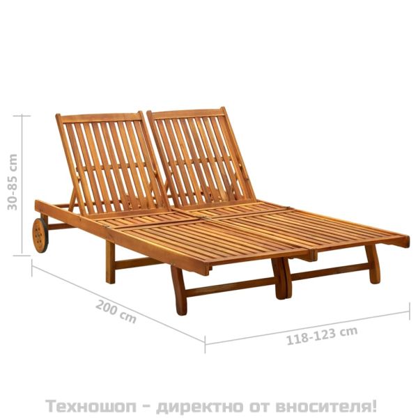 2-местен градински шезлонг с шалтета, акациево дърво масив