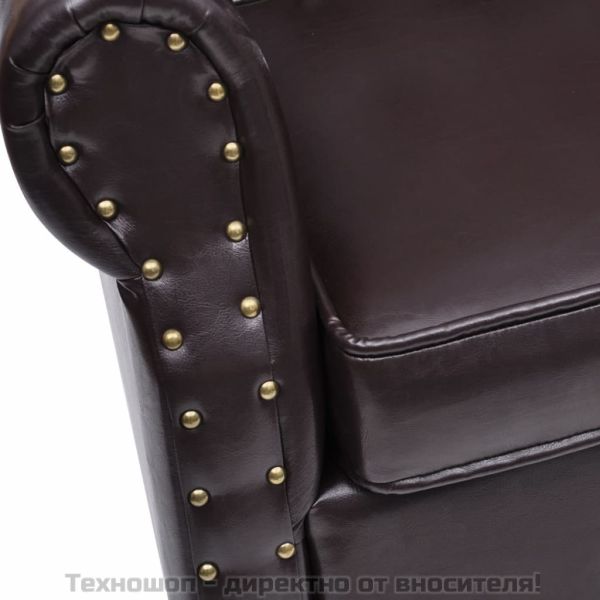 Фотьойл с табуретка за крака, тъмнокафяв, изкуствена кожа