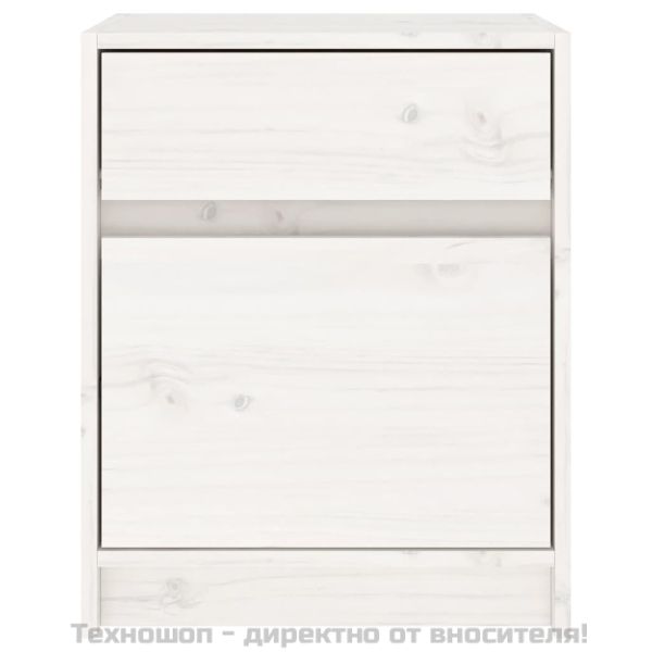 Нощно шкафче, бяло,40x31x50 см, борово дърво масив