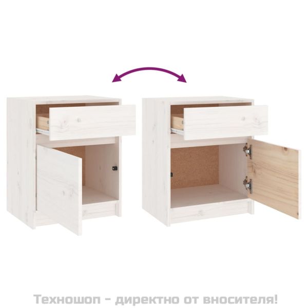 Нощно шкафче, бяло,40x31x50 см, борово дърво масив
