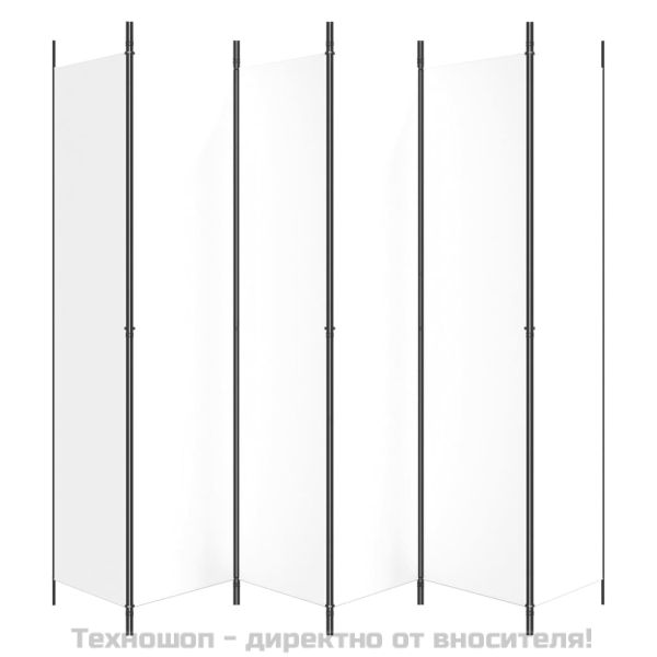 Параван за стая, 6 панела, бял, 300x220 см, текстил