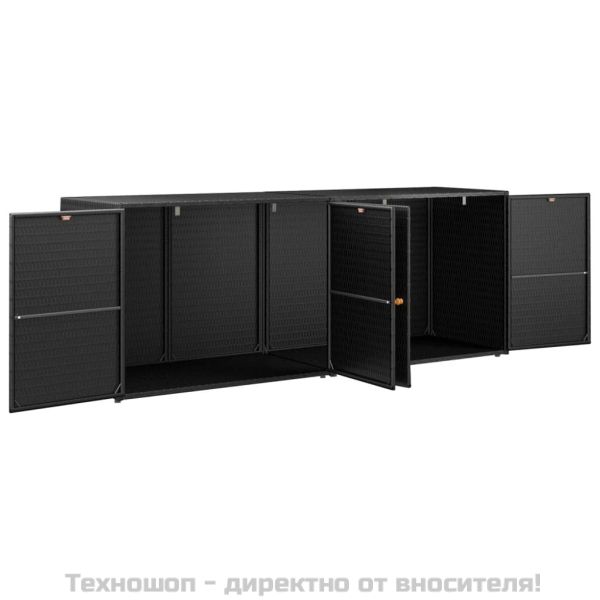 Градински шкаф за съхранение, черен, 198x55,5x80 см, полиратан