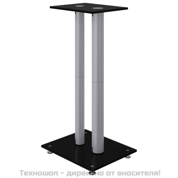 Стойки за тонколони 2 бр сребристо/черно закалено стъкло