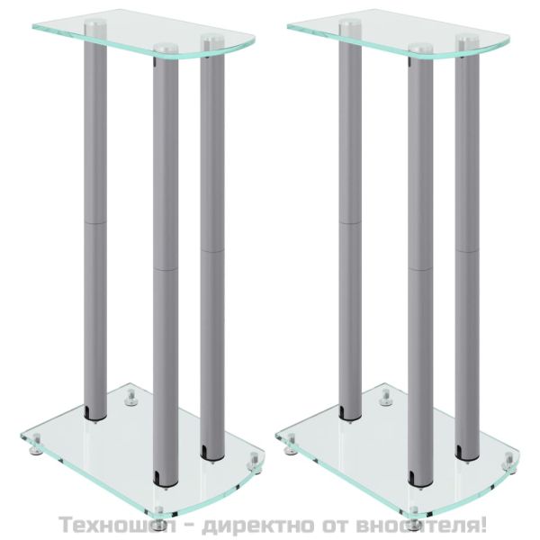 Стойки за тонколони 2 бр сребристи закалено стъкло 3 стълба