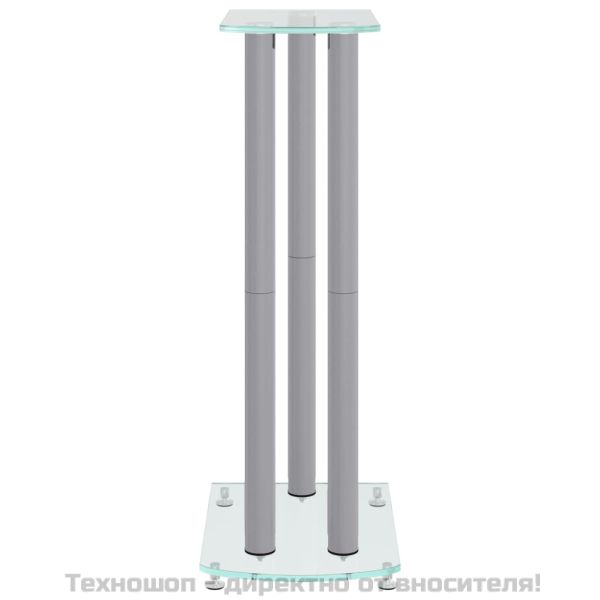 Стойки за тонколони 2 бр сребристи закалено стъкло 3 стълба