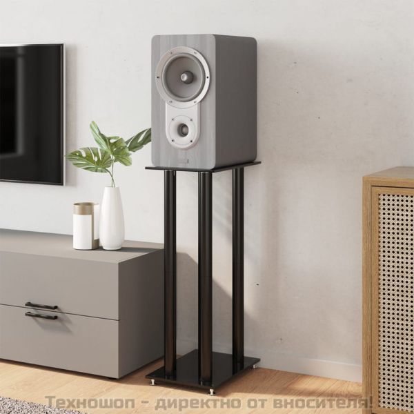 Стойки за тонколони 2 бр черни закалено стъкло дизайн 4 стълба