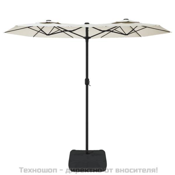 Градински чадър с двоен покрив, пясъчнобял, 316x145 см