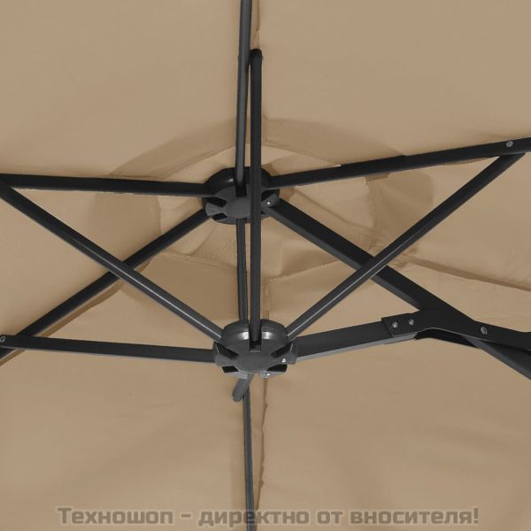 Градински чадър с двоен покрив, таупе, 316x145 см