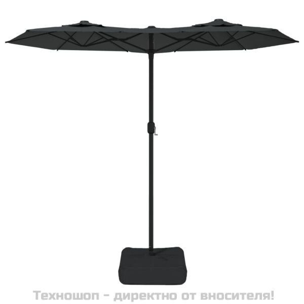 Градински чадър с двоен покрив и LED, антрацит, 316x145 см