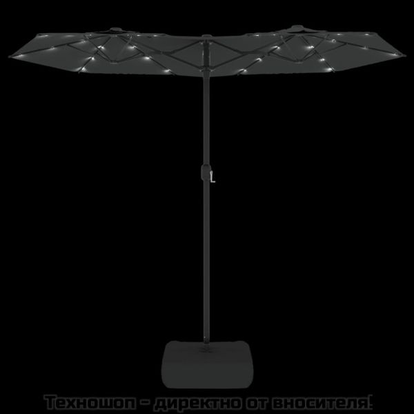 Градински чадър с двоен покрив и LED, антрацит, 316x145 см