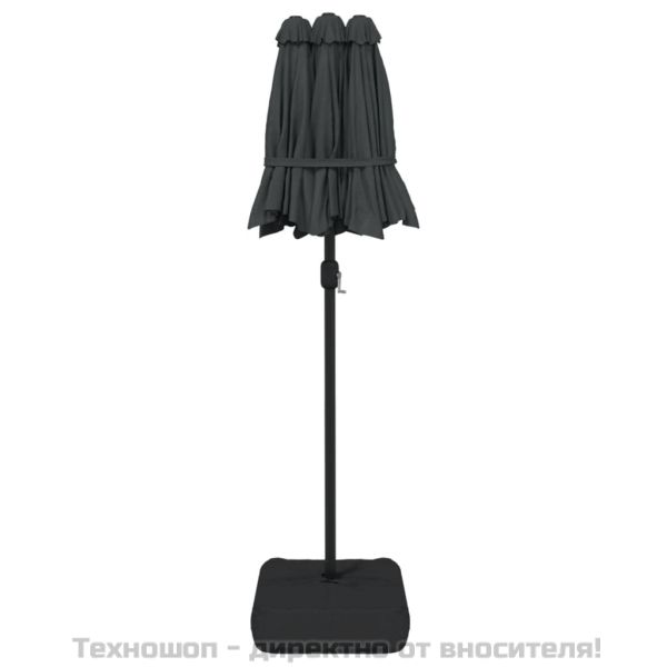 Градински чадър с двоен покрив и LED, антрацит, 316x145 см