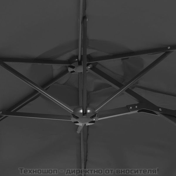 Градински чадър с двоен покрив и LED, антрацит, 316x145 см