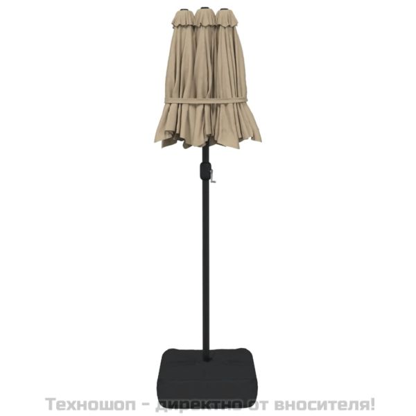 Градински чадър с двоен покрив и LED, таупе, 316x145 см