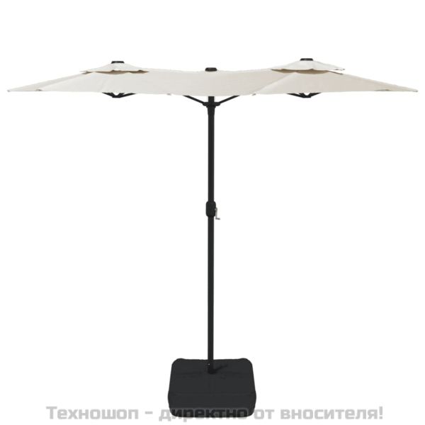 Градински чадър с двоен покрив и LED, пясъчнобяло, 316x145 см