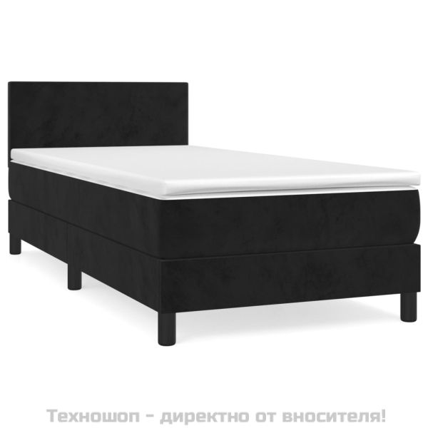 Боксспринг легло с матрак, черно, 90x200 см, кадифе