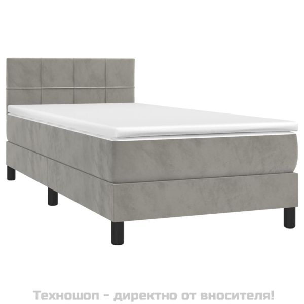 Боксспринг легло с матрак, светлосиво, 90x200 см, кадифе