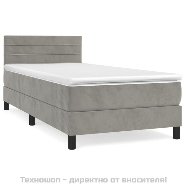 Боксспринг легло с матрак, светлосиво, 90x200 см, кадифе