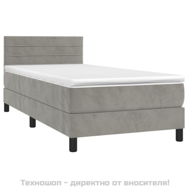 Боксспринг легло с матрак, светлосиво, 90x200 см, кадифе