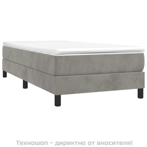 Боксспринг легло с матрак, светлосиво, 90x200 см, кадифе