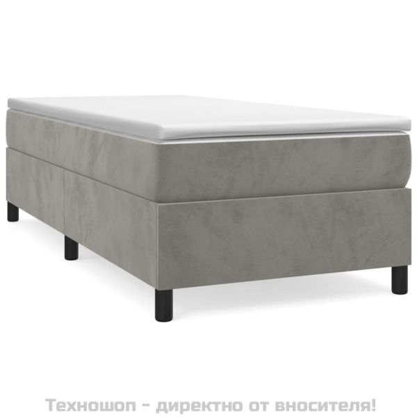 Боксспринг легло с матрак, светлосиво, 90x200 см, кадифе