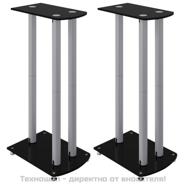 Стойки за тонколони 2 бр черно/сребро закалено стъкло 3 стълба
