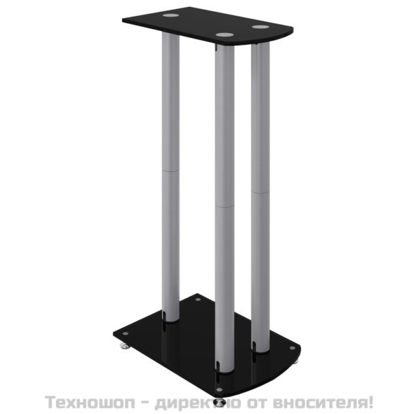 Стойки за тонколони 2 бр черно/сребро закалено стъкло 3 стълба