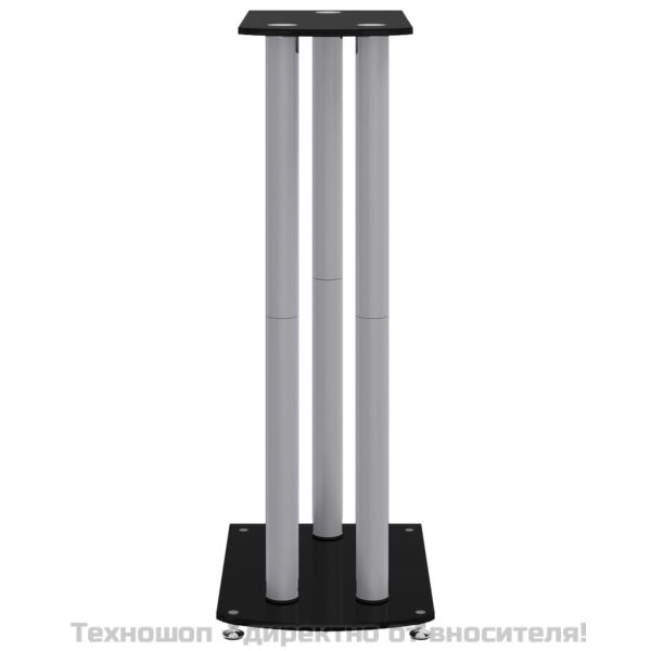 Стойки за тонколони 2 бр черно/сребро закалено стъкло 3 стълба