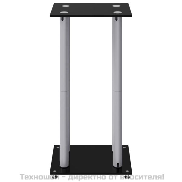 Стойки за тонколони 2 бр черно/сребро закалено стъкло 4 стълба