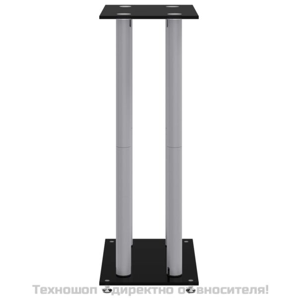 Стойки за тонколони 2 бр черно/сребро закалено стъкло 4 стълба