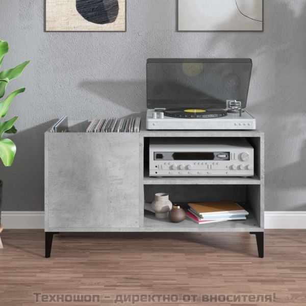Шкаф за грамофонни плочи сив 84,5x38x48 см инженерно дърво
