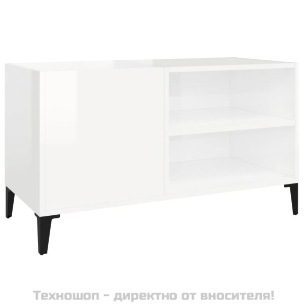 Шкаф за винилови плочи бял гланц 84,5x38x48 см инженерно дърво