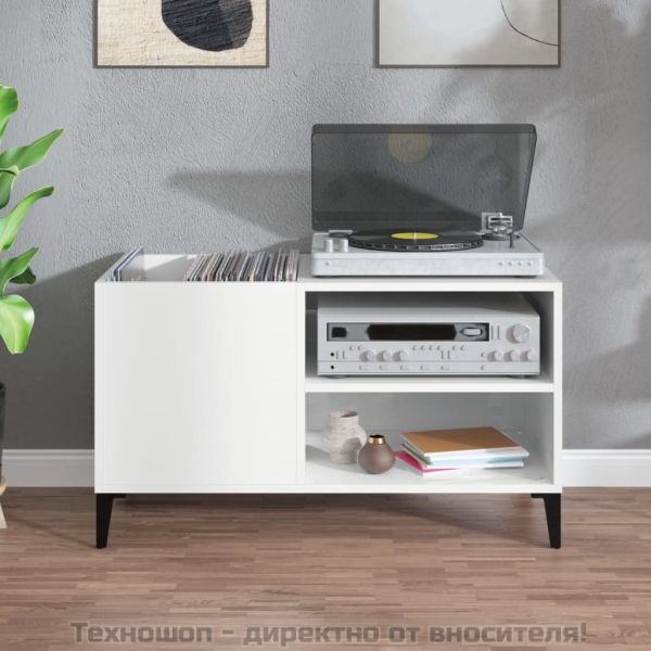 Шкаф за винилови плочи бял гланц 84,5x38x48 см инженерно дърво