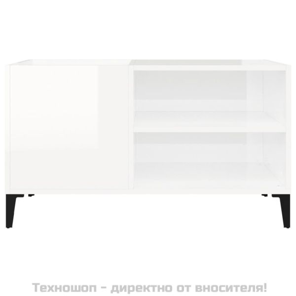 Шкаф за винилови плочи бял гланц 84,5x38x48 см инженерно дърво