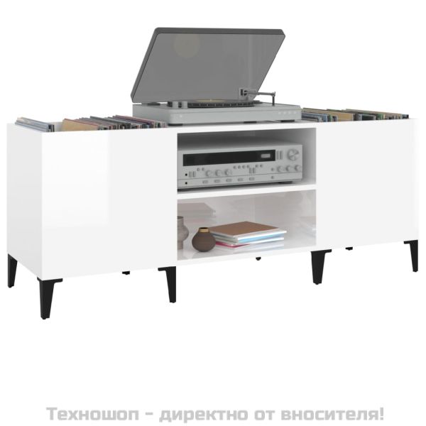 Шкаф за грамофонни плочи бял 121x38x48 см инженерно дърво