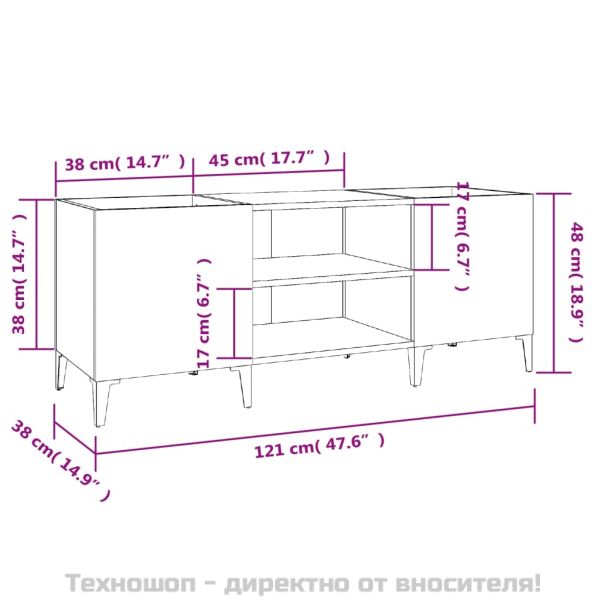 Шкаф за грамофонни плочи бял 121x38x48 см инженерно дърво