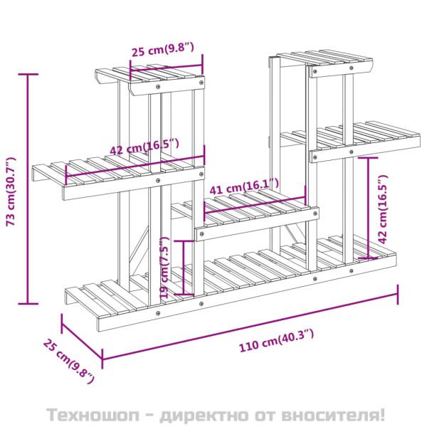 Поставка за цветя, 110x25x73 см, масивна ела