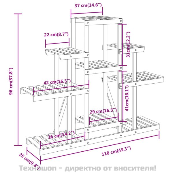 Поставка за цветя, 110x25x96 см, масивна ела
