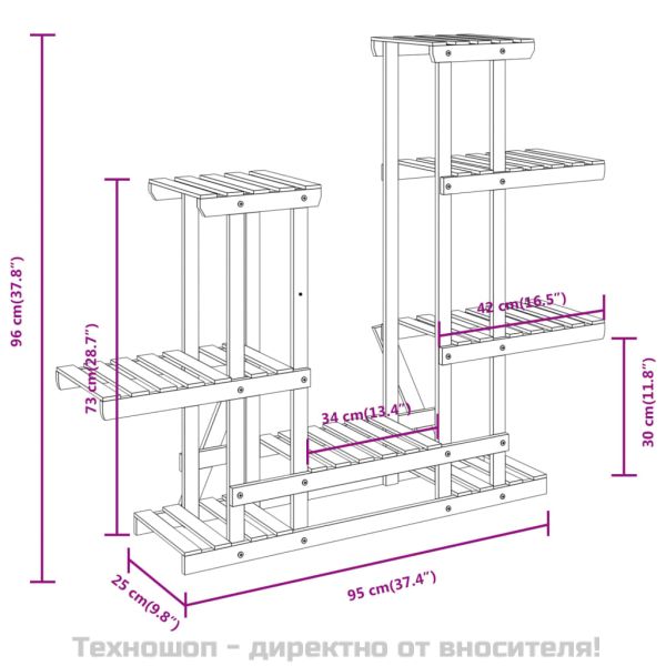 Поставка за цветя, 95x25x96 см, масивна ела