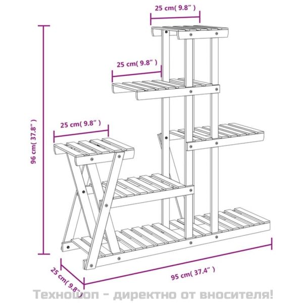Поставка за цветя, 95x25x96 см, масивна ела