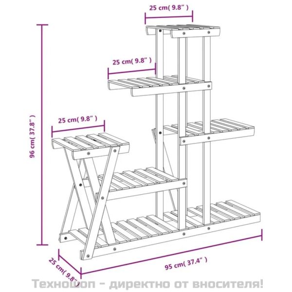 Поставка за цветя, 95x25x96 см, масивна ела