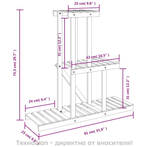 Поставка за цветя, 81x25x75,5 см, масивна ела