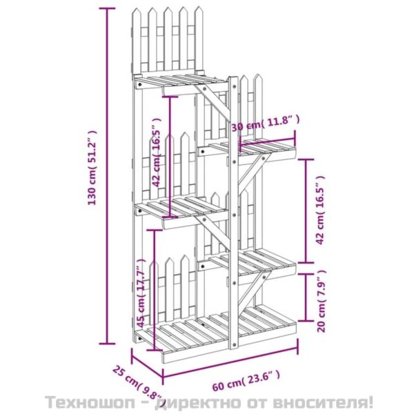Поставка за цветя, 60x25x130 см, масивна ела