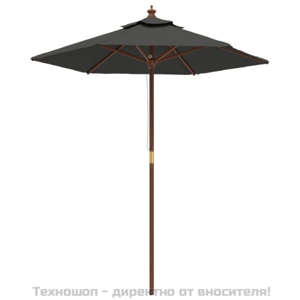 Градински чадър с дървен прът, антрацит, 196x231 см