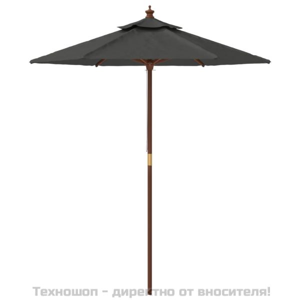 Градински чадър с дървен прът, антрацит, 196x231 см