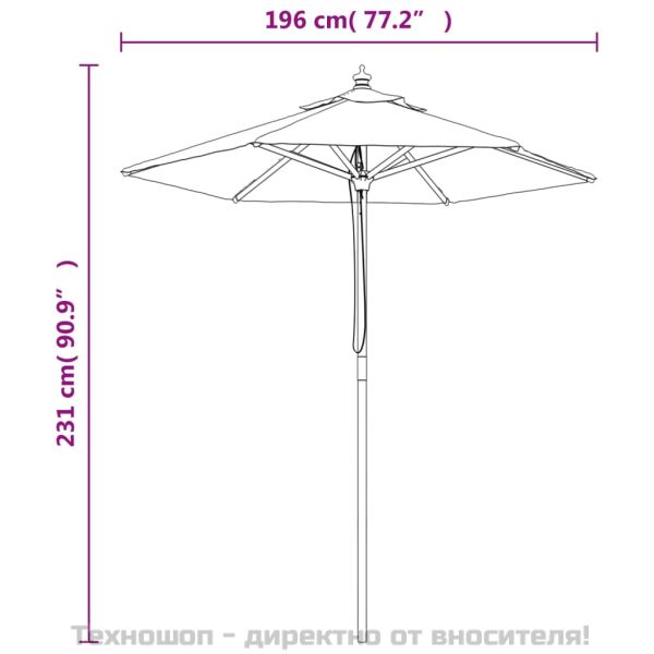 Градински чадър с дървен прът, антрацит, 196x231 см