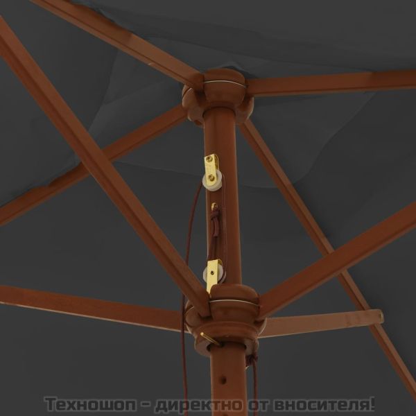 Градински чадър с дървен прът, антрацит, 198x198x231 см