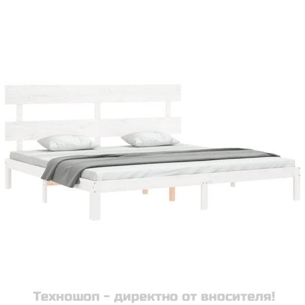 Рамка за легло с табла бяла Super King Size дърво масив