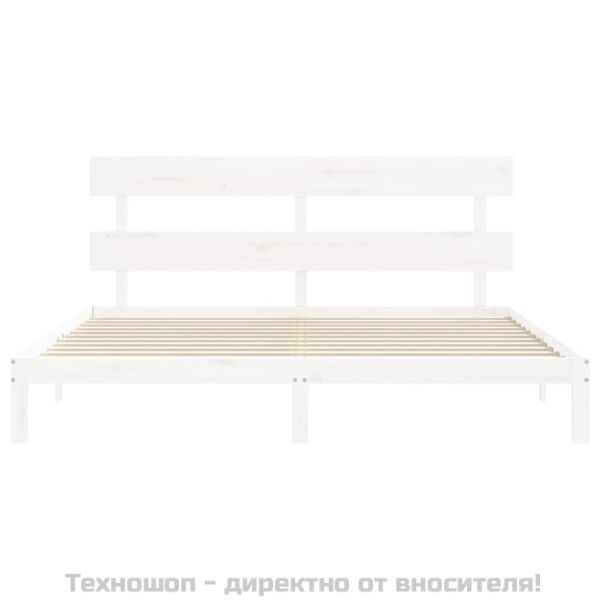 Рамка за легло с табла бяла Super King Size дърво масив