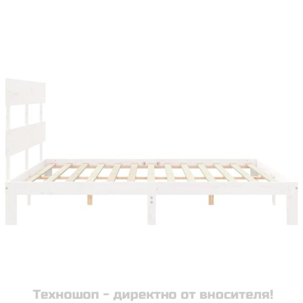 Рамка за легло с табла бяла Super King Size дърво масив